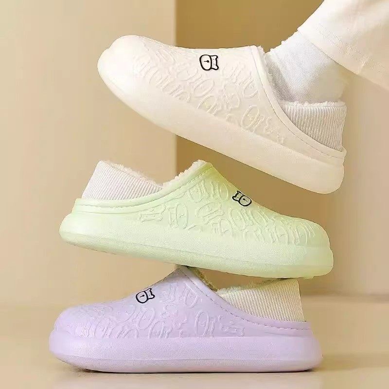 防水棉拖鞋女款秋冬季包跟室内家居情侣加绒保暖棉鞋男士外穿厚底