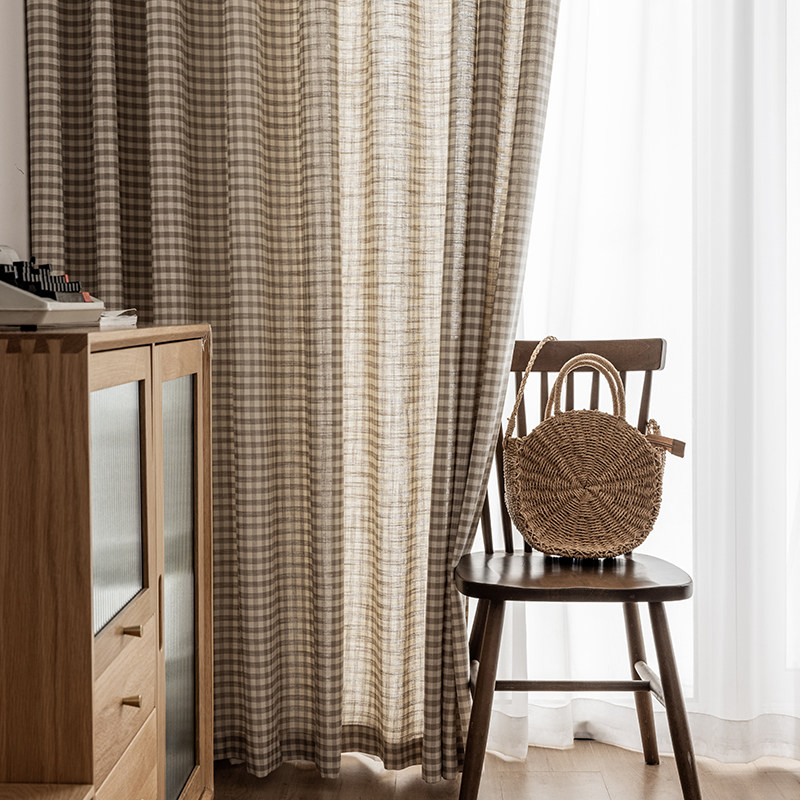 精选日式原木风棉麻格子窗帘小清新田园民宿客厅卧室飘窗遮光布料,居家布艺,定制窗帘,淘宝优惠券,粉丝福利购,淘宝优惠卷