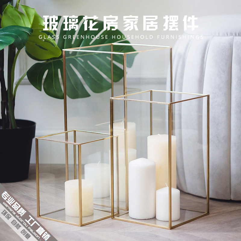 现代简约长方形几何玻璃灯罩浪漫蜡烛烛台餐厅咖啡厅室内装饰摆件