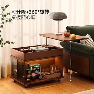 实木移动边几可升降式茶几小户型客厅家用沙发边柜中古小推车边几