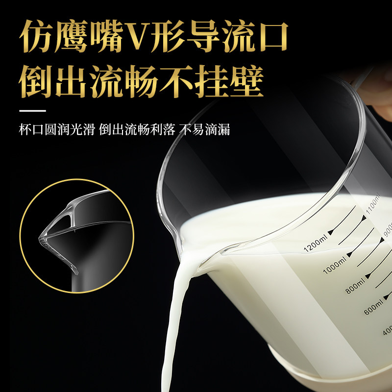 精选玻璃量杯带刻度家用食品级牛奶杯耐高温带盖杯子大容量烘焙计