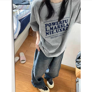 新款 纯棉美式 复古hiphop正肩短袖 t恤女2026夏季 体恤 宽松潮牌半袖