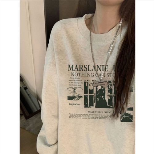 纯棉美式复古潮牌圆领卫衣女宽松