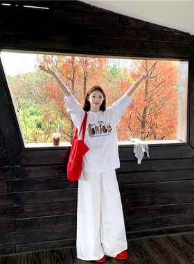 纯棉美式复古卡通正肩长袖t恤女2026新款爆款宽松白色内搭打底衫