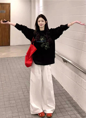 纯棉美式潮牌正肩长袖t恤女2026新款春秋季薄款慵懒风高级感上衣