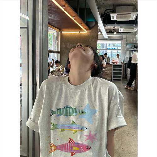 纯棉美式复古个性印花短袖t恤女