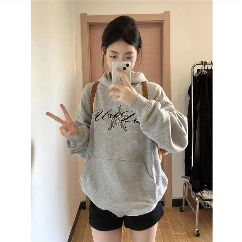 纯棉美式潮牌加绒加厚连帽卫衣女