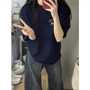 设计感小众慵懒半袖 纯棉夏季 t恤女2026新款 潮牌正肩短袖 上衣 美式