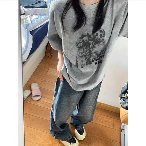 纯棉美式复古正肩短袖t恤女夏季