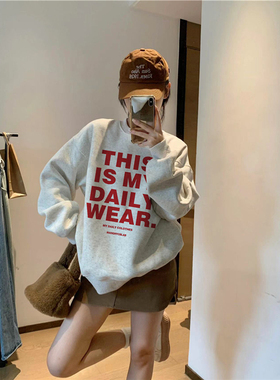 纯棉美式hiphop字母套头卫衣女秋冬季宽松小众设计感加绒加厚上衣