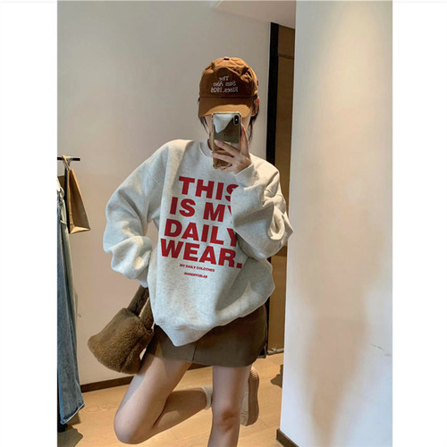 纯棉美式hiphop字母套头卫衣女