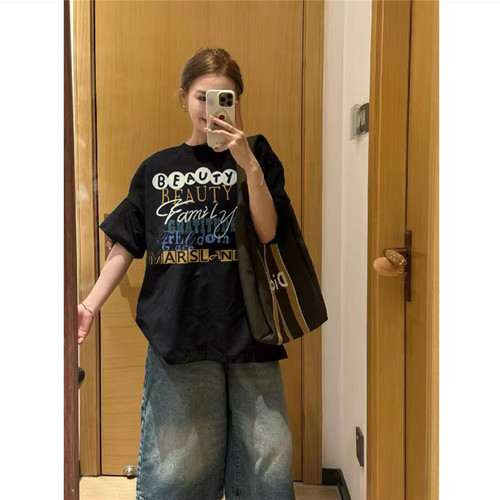 纯棉美式潮牌正肩短袖t恤女宽松