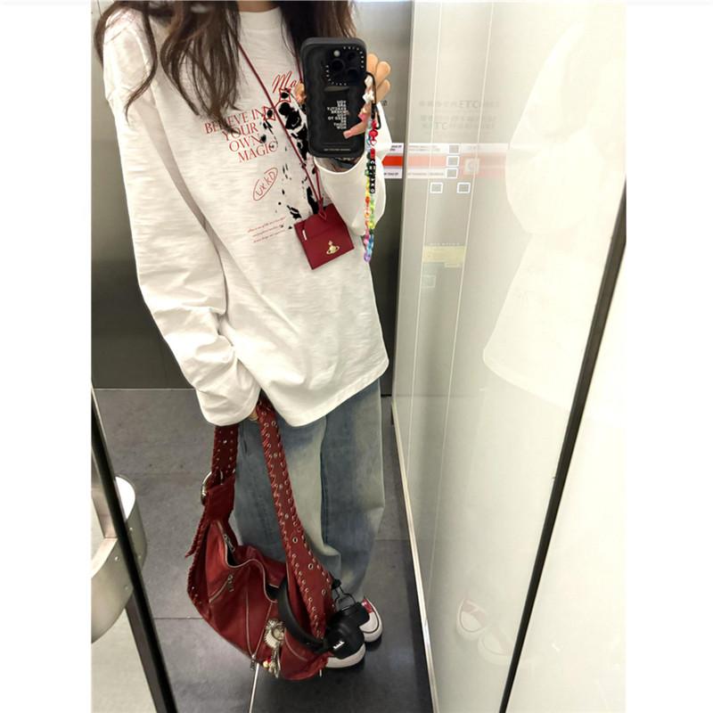 纯棉美式高街潮牌长袖t恤女宽松图片