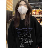 纯棉美式 高街hiphop加绒加厚无帽卫衣女秋冬慵懒风小众设计感上衣