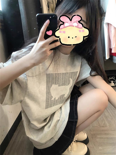 100%纯棉美式复古港味短袖t恤女