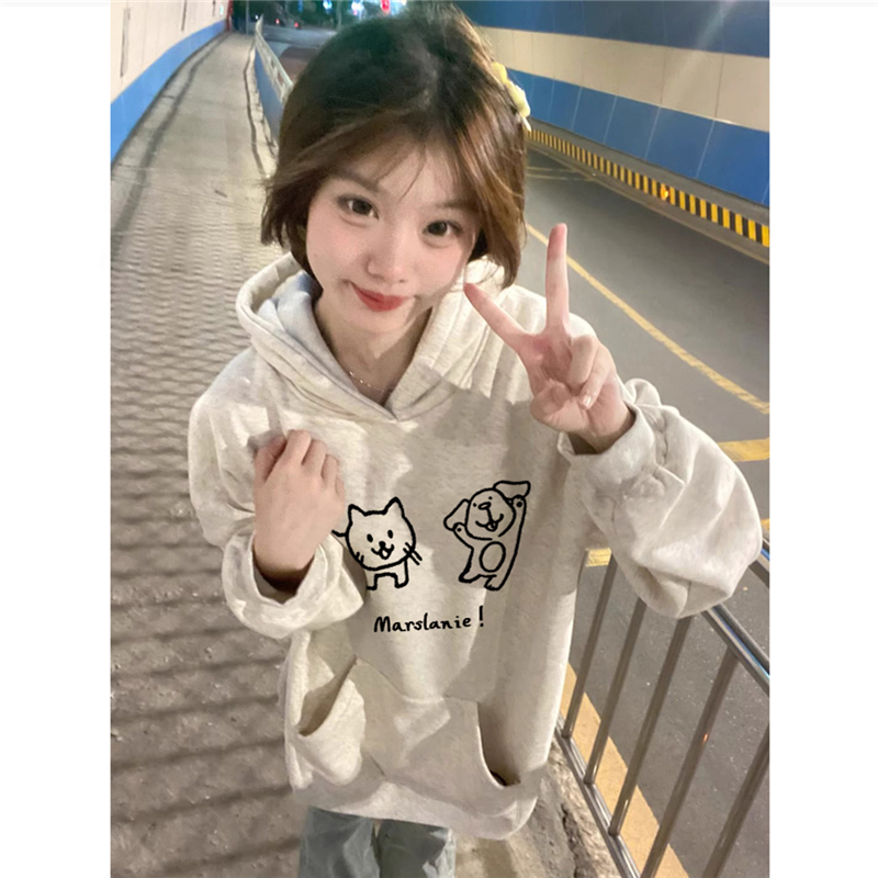 美式小个子卡通趣味连帽卫衣女