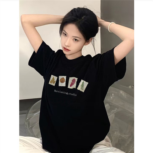 纯棉美式复古潮牌正肩短袖t恤女