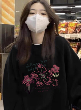 纯棉高街美式hiphop春秋薄款卫衣女潮牌宽松高级感超好看无帽上衣