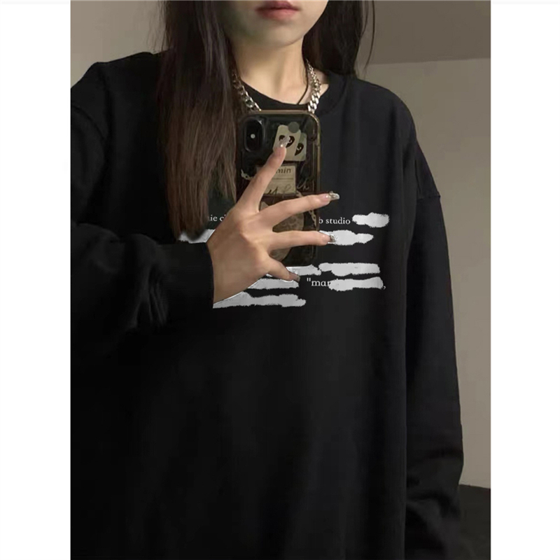 高街美式复古oversize圆领卫衣女