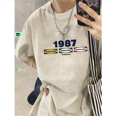 纯棉美式潮牌正肩短袖t恤女夏季