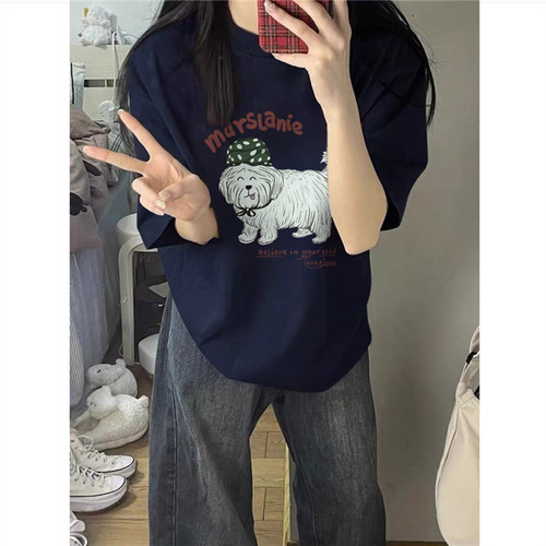 美式复古hiphop正肩短袖t恤女