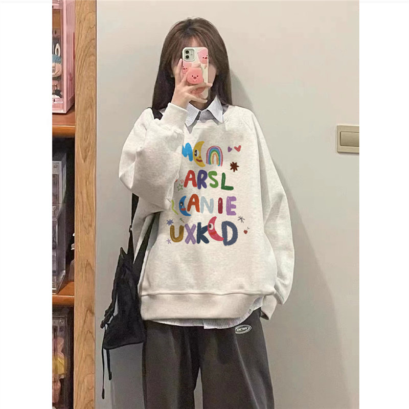 纯棉美式潮牌彩虹字母卫衣女宽松
