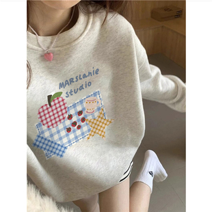 设计感小众宽松慵懒长袖 圆领卫衣女2025新款 上衣 秋季 纯棉欧货美式