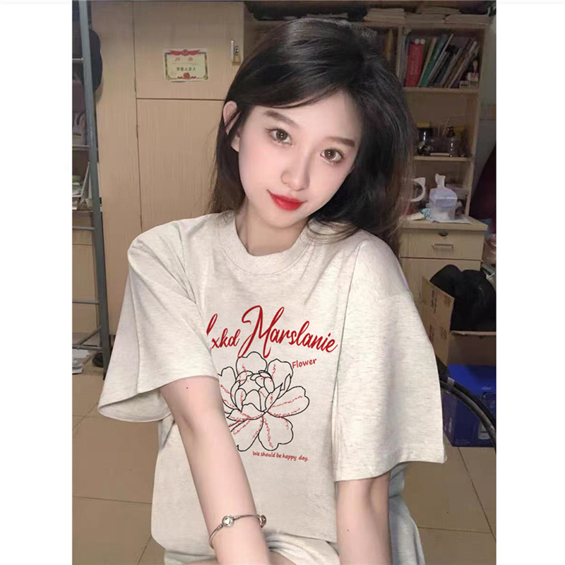 纯棉夏季美式潮牌植物花卉短袖t恤女2026新款设计感独特漂亮上衣