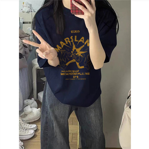 纯棉高街美式复古正肩短袖t恤女