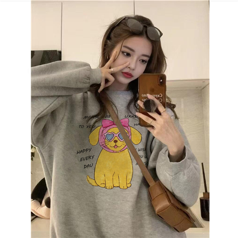 纯棉美式复古卡通套头圆领卫衣女