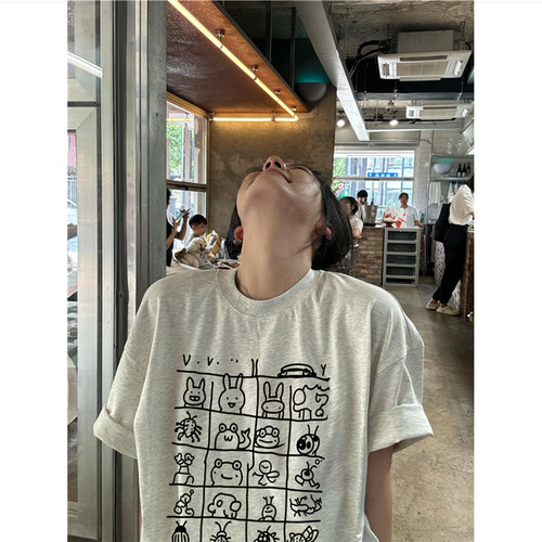 美式复古可爱小动物短袖t恤女