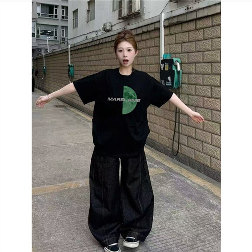 纯棉高街美式复古正肩短袖t恤女
