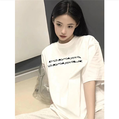 纯棉美式正肩白色短袖t恤女高端