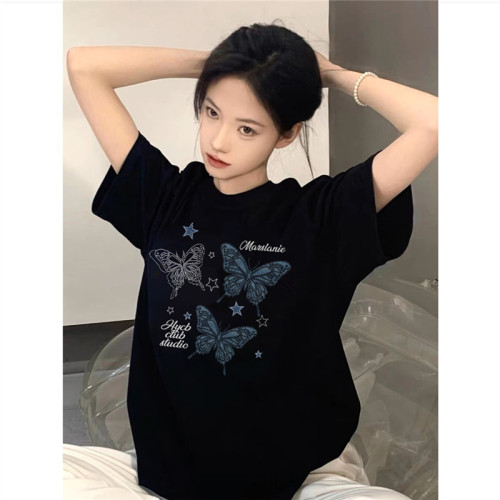 纯棉高街美式复古正肩短袖t恤女