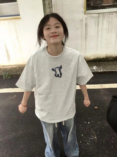 100%纯棉美式高街正肩短袖t恤女