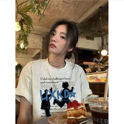 美式复古hiphop正肩短袖t恤女