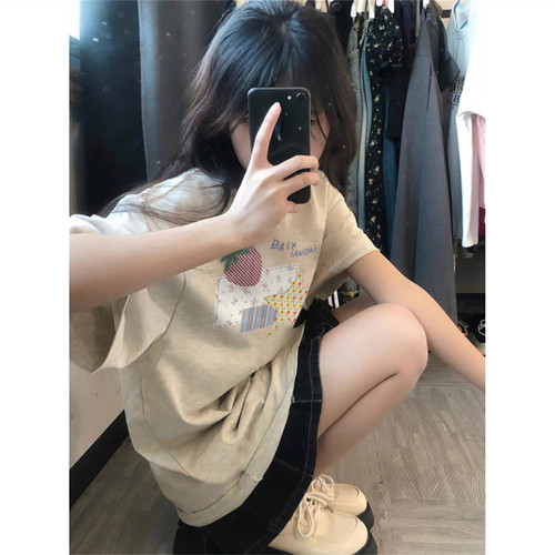 100%纯棉美式潮牌正肩短袖t恤女