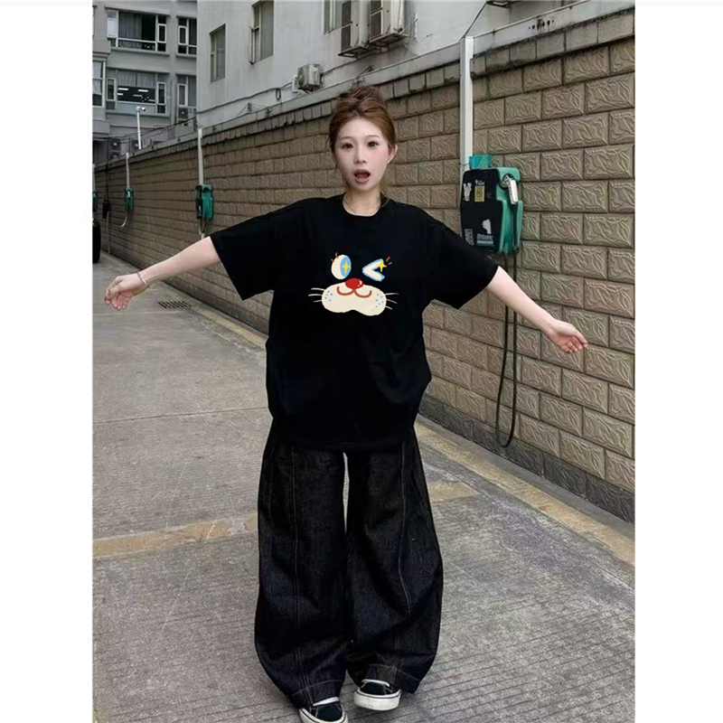 纯棉美式复古正肩短袖t恤女夏季