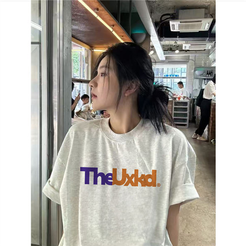 纯棉美式复古正肩短袖t恤女夏季