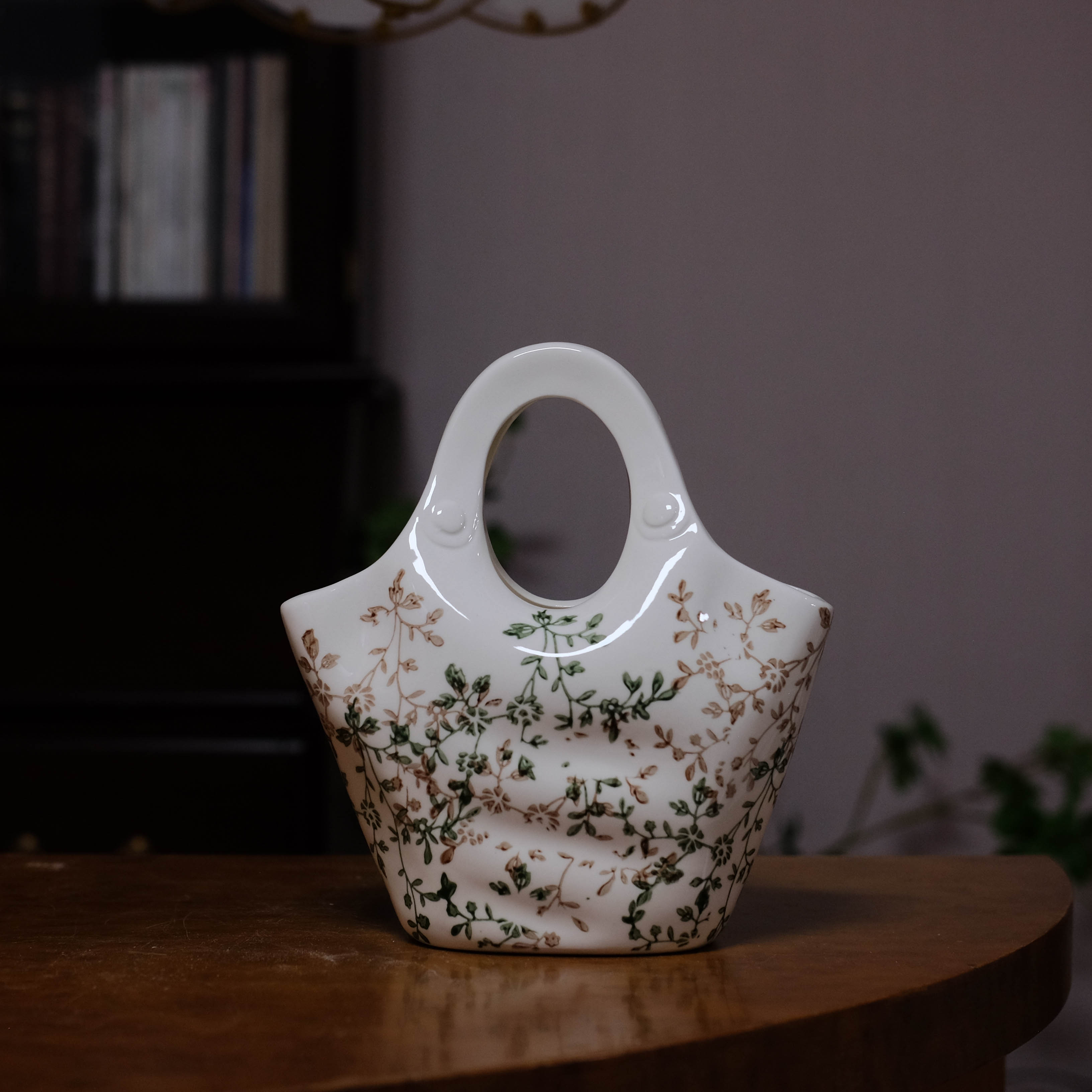 陶瓷花篮手提包田园风花瓶插花花器居家客厅桌面餐桌岛台装饰品图片