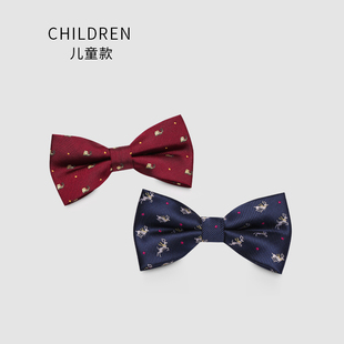 领结猫狗鱼动物图案蝴蝶结 儿童卡通趣味酒红色黑色领结男童衬衫