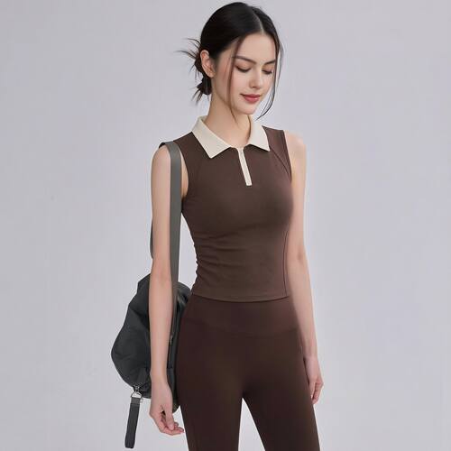 半拉链翻领休闲户外运动网球背心