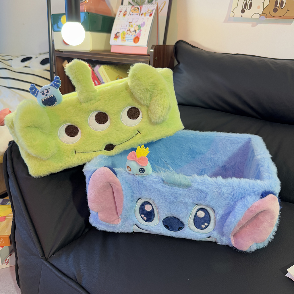 可爱卡通史迪仔收纳筐桌面化妆品收纳盒零食玩具杂物整理收纳篮萌