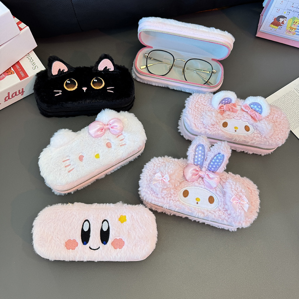 日系卡通少女心毛绒眼镜盒可爱学生近视眼镜收纳盒抗压便携墨镜盒