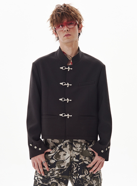 PASET新中式高级设计感立领短款痞帅男士休闲中国风小西服外套