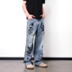 宽松直筒休闲长裤 梓渝 复古涂鸦蓝色牛仔裤 美式 王橹杰陈浚铭同款