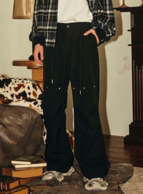 PASET仿琉璃宝石伞兵裤子直筒休闲裤男百搭宽松直筒美式街头长裤