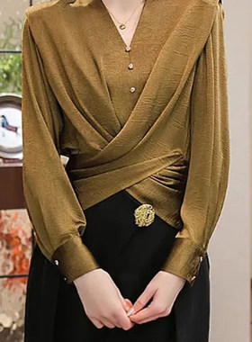 长袖淑女薄款排扣缎面女