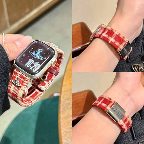 适用苹果手表皮质土星钢钉表带