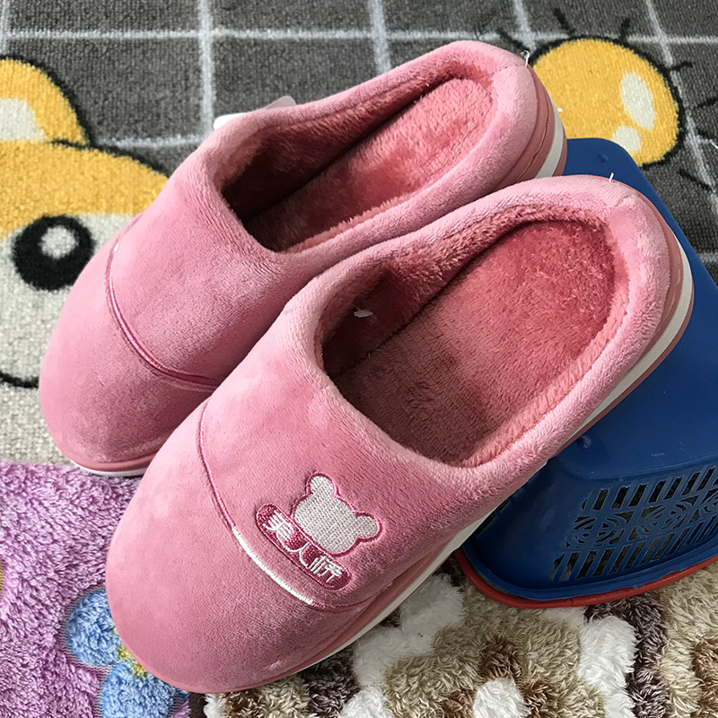 美人桥情侣棉拖秋冬室内男女居家用棉鞋韩版卡通小熊地板防滑包头